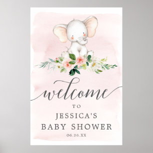 Pink Elephant Baby Shower Welcome Sign