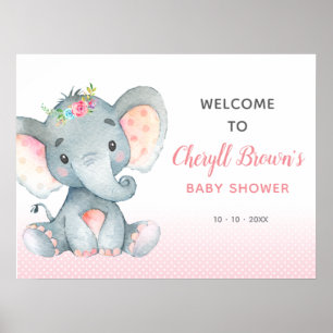 Pink Elephant Baby Shower Welcome Sign