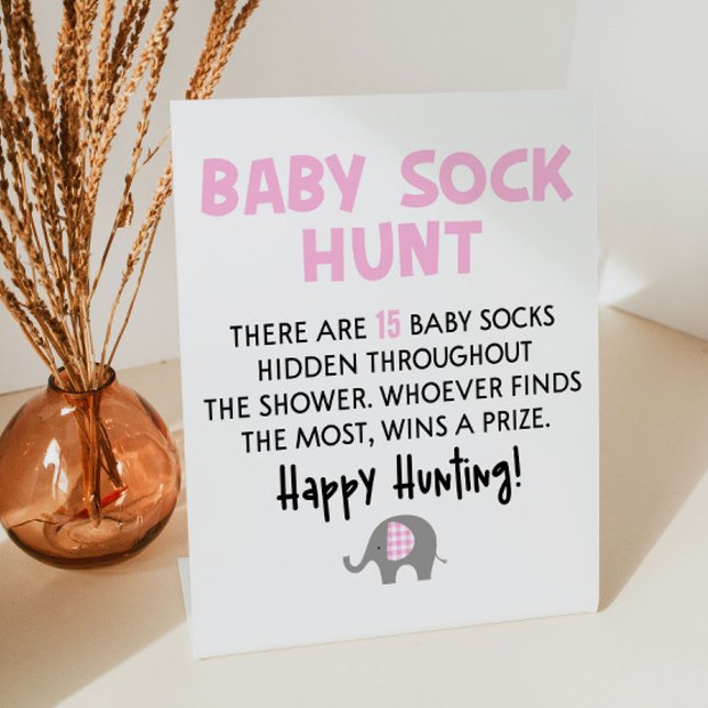 Pink Elephant Baby Sock Hunt Baby Shower Game Sign (Creator Uploaded)