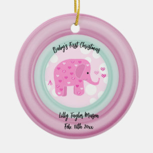 Pink Elephant Baby's Frist Christmas Ceramic Ornam Ceramic Ornament