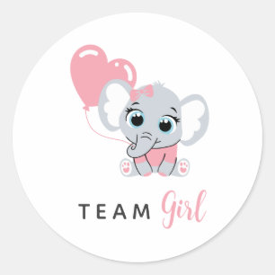 Pink Elephant Balloon Team Girl Gender Reveal Classic Round Sticker