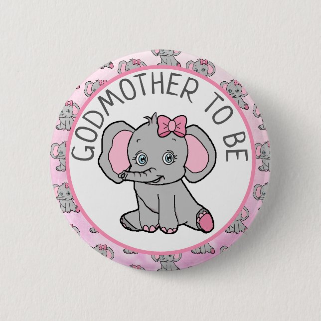Pink Elephant Big Godmother to Be Baby Shower 6 Cm Round Badge (Front)