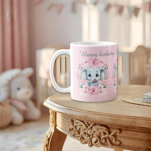 Pink Elephant Birthday Script Mug