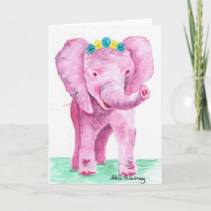 Pink Elephant Blank Card