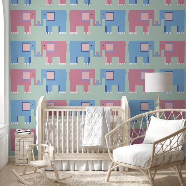 Pink elephant blue elephant nursery Wallpaper (Kids)