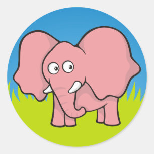Pink elephant cartoon classic round sticker