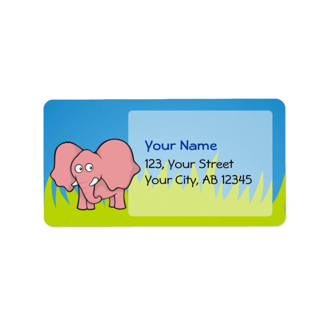 Pink elephant cartoon label (Front)