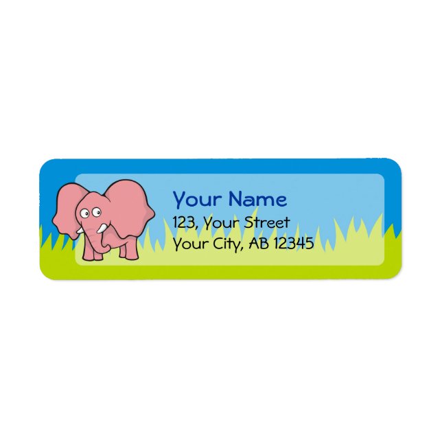 Pink elephant cartoon return address label (Front)