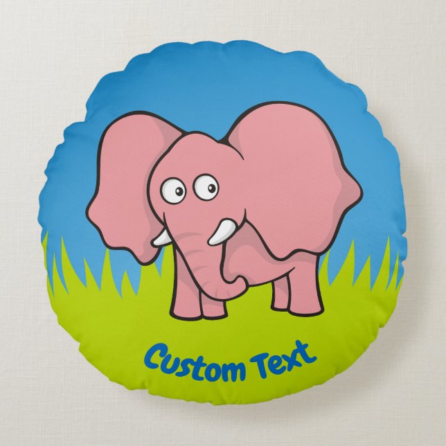 Pink elephant cartoon round pillow (Front)