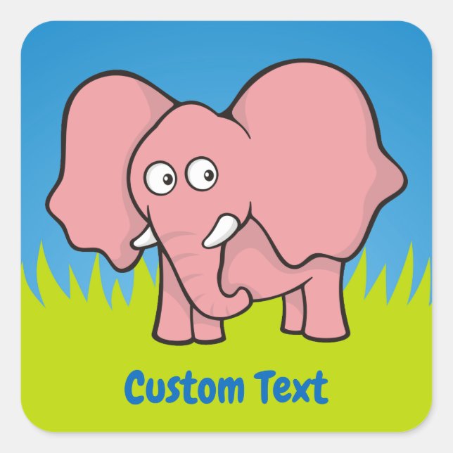 Pink elephant cartoon square sticker (Front)