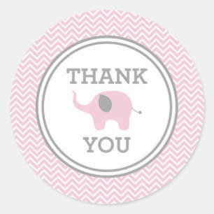 Pink Elephant Chevron Thank You Favour Sticker