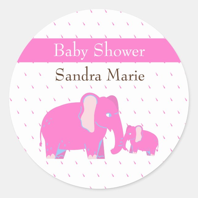 Pink elephant Chic Simple Baby Girl Baby Shower Classic Round Sticker (Front)