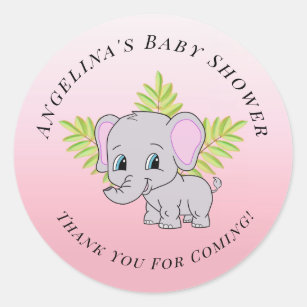 Pink Elephant Cute Girl Baby Shower Classic Round Sticker