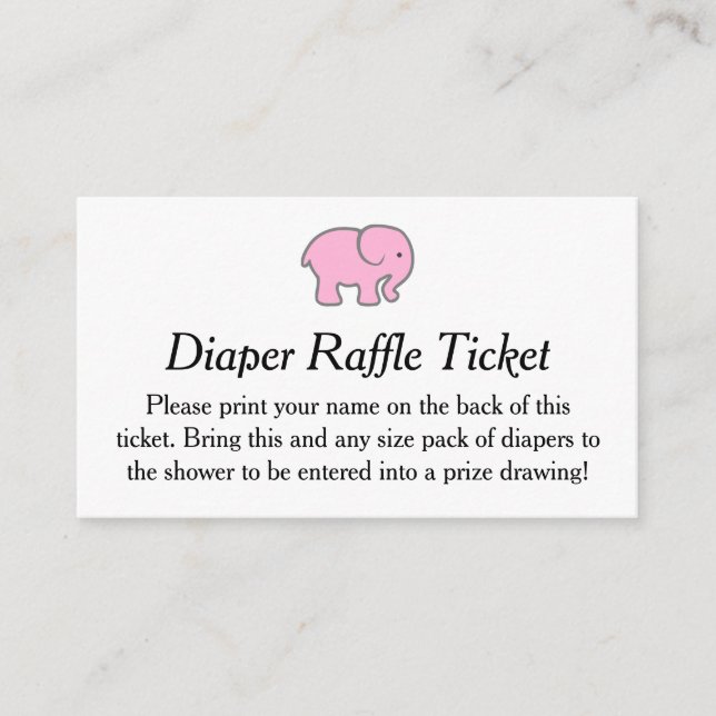 Pink Elephant Diaper Raffle Ticket Enclosure Card (Front)