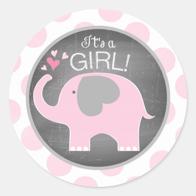 Pink Elephant Dot Girl Baby Shower Classic Round Sticker (Front)