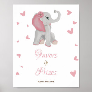 Pink Elephant Favours & Prizes Baby Shower Sign