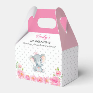 Pink Elephant First Birthday Party Little Peanut Favour Box