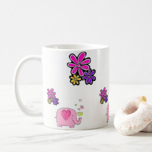 Pink Elephant Floral Mug