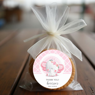 Pink Elephant Girl Baby Shower Classic Round Sticker