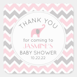Pink Elephant girl baby shower favour Square Sticker