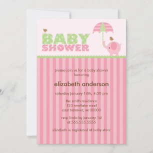 Pink Elephant Girl Baby Shower Invitation