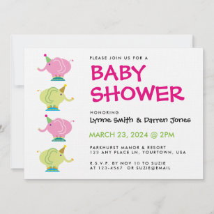 Pink Elephant Girl Baby Shower Invitation