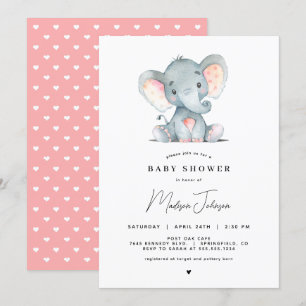 Pink Elephant Girl Baby Shower Invitation