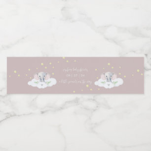 Pink Elephant Girl Baby Shower Water Bottle Labels