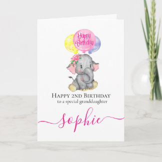 Pink elephant girl birthday card