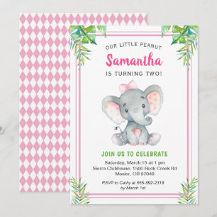 Pink Elephant Girl Birthday Little Peanut Party Invitation
