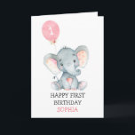 Pink Elephant Girl First Birthday 1st Birthday Card<br><div class="desc">Pink Elephant Girl First Birthday 1st Birthday</div>