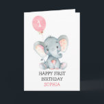 Pink Elephant Girl First Birthday 1st Birthday Card<br><div class="desc">Pink Elephant Girl First Birthday 1st Birthday</div>
