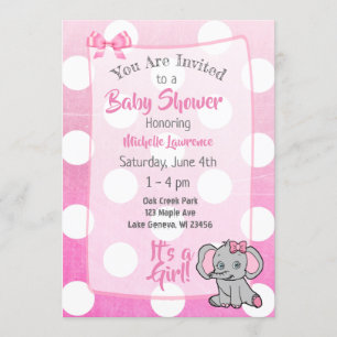 Pink Elephant Girl's Baby Shower Invitation