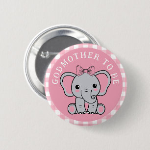 Pink Elephant Godmother To Be Baby Shower 6 Cm Round Badge