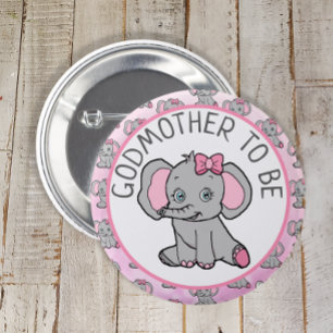 Pink Elephant Godmother To Be Baby Shower 6 Cm Round Badge