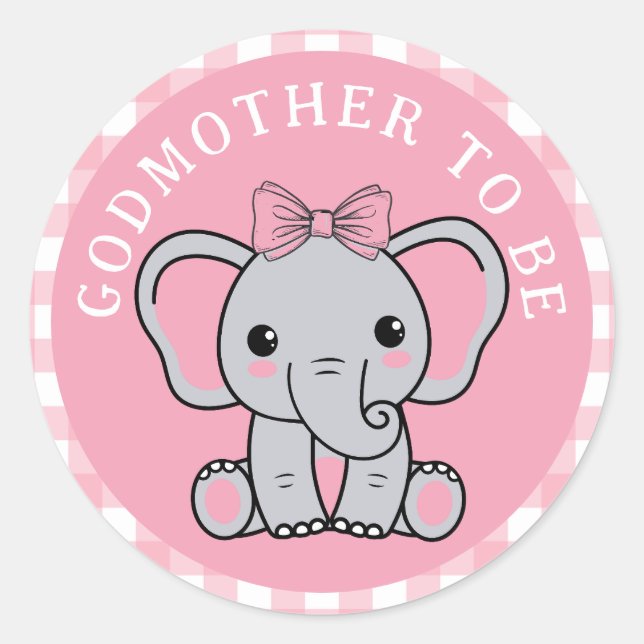 Pink Elephant Godmother To Be Baby Shower  Classic Round Sticker (Front)
