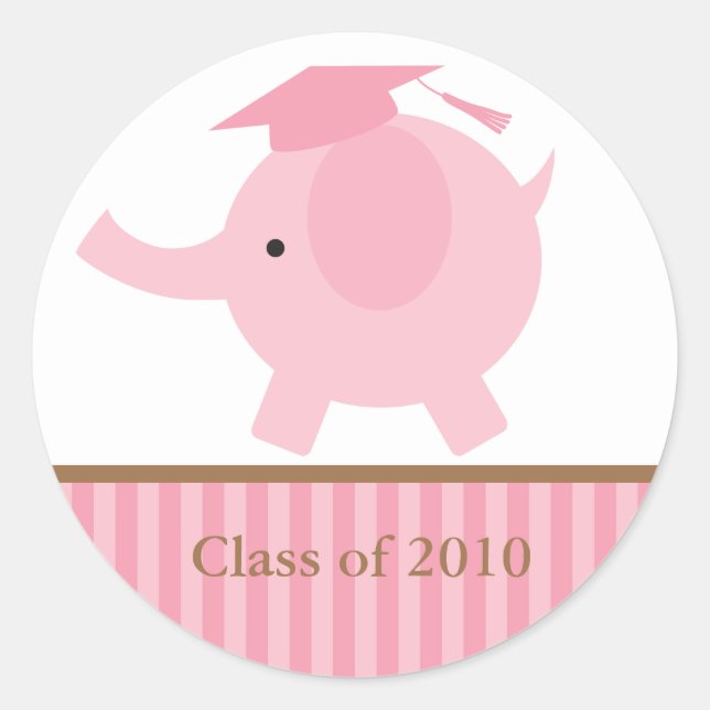 Pink Elephant Graduation Classic Round Sticker (Front)