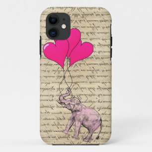 Pink elephant holding balloons iPhone 11 case