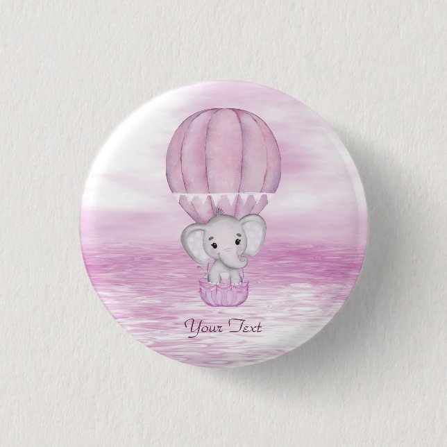 Pink Elephant Hot Air Balloon Button (Front)