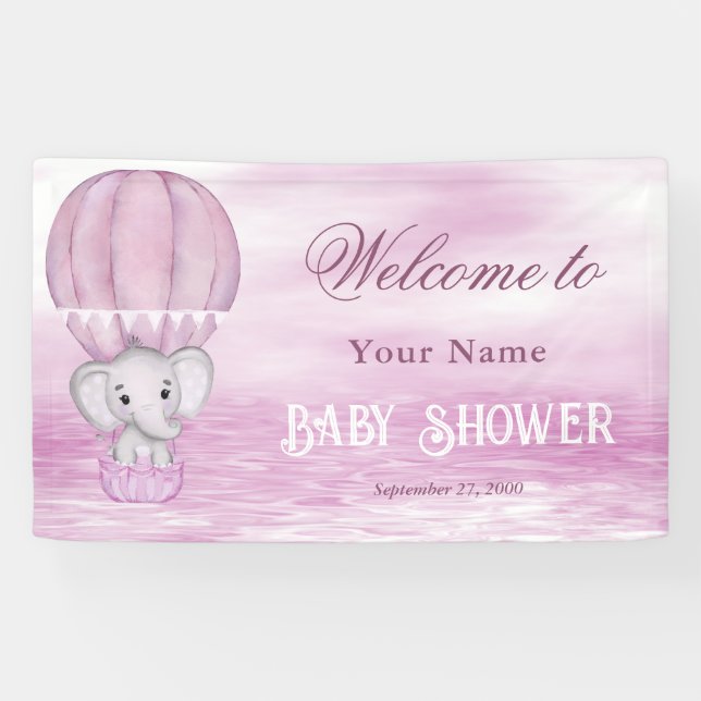 Pink Elephant Hot Air Balloon Welcome Banner (Horizontal)