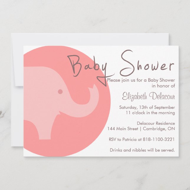 Pink Elephant It's a Girl Baby Shower Invitation (Front)