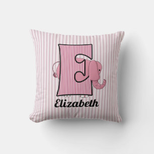 Pink Elephant Kid's Monogrammed E Cushion