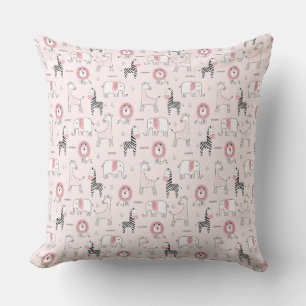 Pink Elephant Lion, Zebra Zoo Animals Beach Ocean Cushion