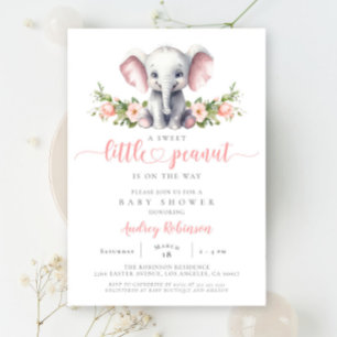Pink Elephant Little Peanut Baby Girl Shower Invitation