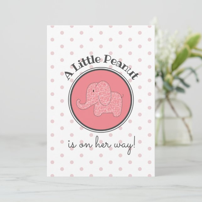 Pink Elephant Little Peanut Dots Baby Girl Shower Invitation (Standing Front)
