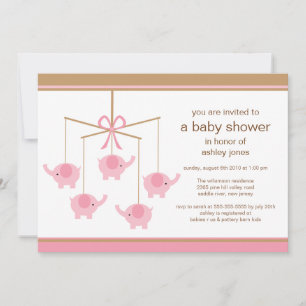 Pink Elephant Mobile Baby Shower Invitation