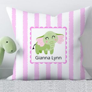 Pink Elephant Monogram Baby Girl Cushion