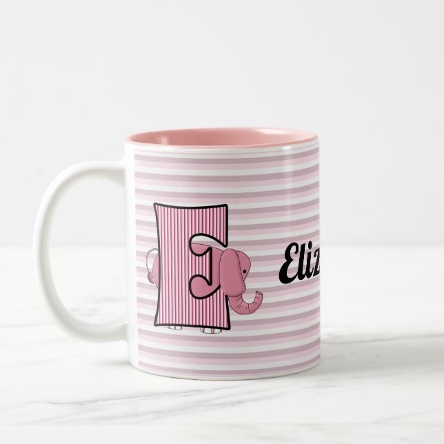 Pink Elephant Monogrammed E Kid's Two-Tone Coffee Mug (Left)