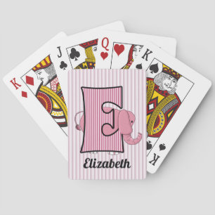 Pink Elephant Monogrammed Kid's Playing Cards