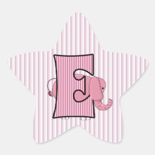 Pink Elephant Monogrammed Letter E Star Sticker